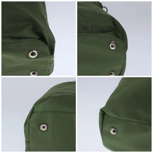 PRADA Hand Bag Nylon leather 2way Khaki Dark Brown Silver Auth 102248 - Picture 14 of 16